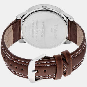 Fashion Men Quartz Silver Dial Analog Leather Watch TI000U90000