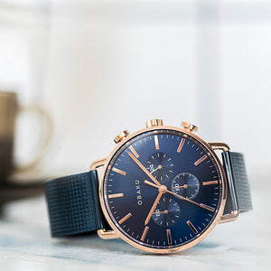 Havn-Ocean Men Quartz Blue Dial Analog Stainless Steel Watch V232GCVLML