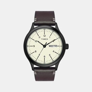 Fashion Men Quartz Beige Dial Analog Leather Watch TWEG19702