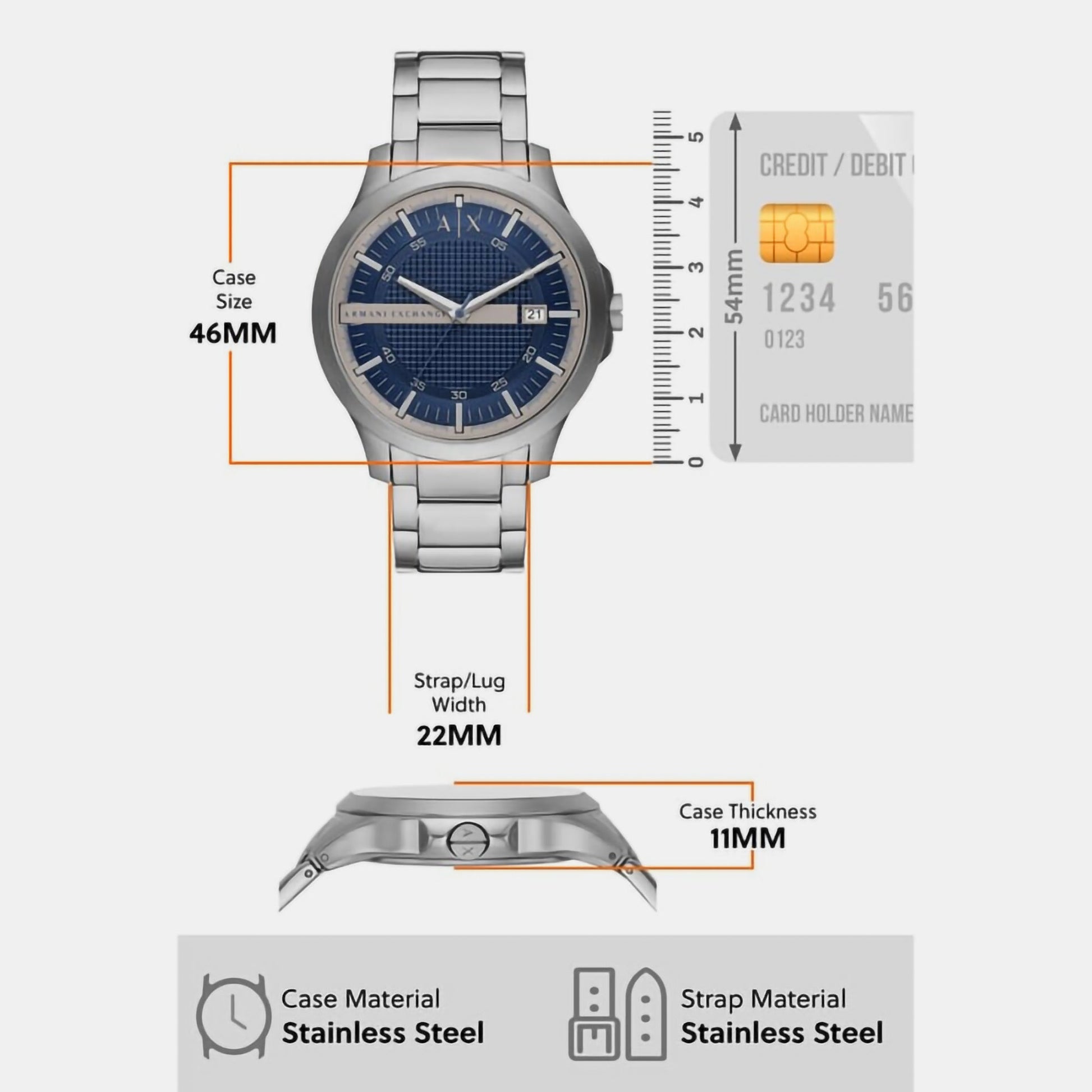 Hampton Men Quartz Blue Dial Analog Stainless Steel Watch AX2451