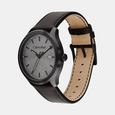 Define Men Quartz Grey Dial Analog Leather Watch 25200355