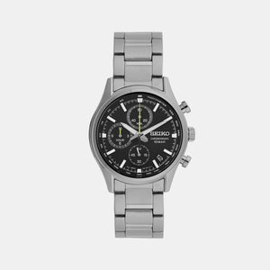 Dress Men Quartz Black Dial Chronograph Stainless Steel Watch SSB419P1