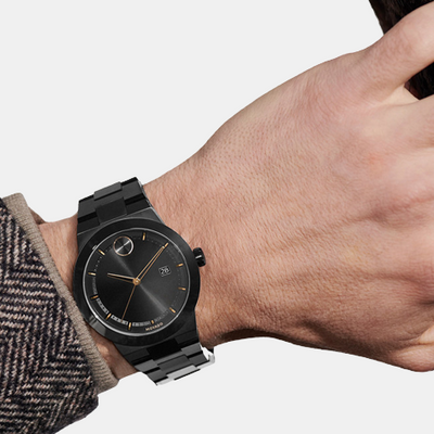 Bold Men Quartz Black Dial Analog Stainless Steel Watch 3600662