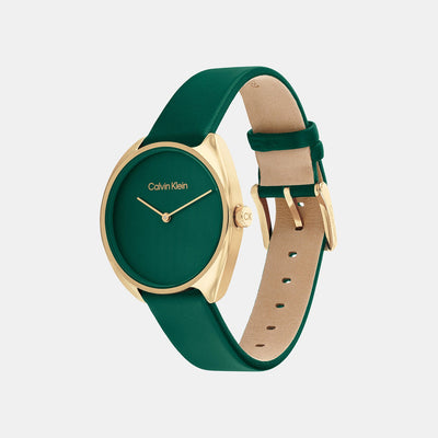 Ck Adorn Women Quartz Green Dial Analog Leather Watch 25200273
