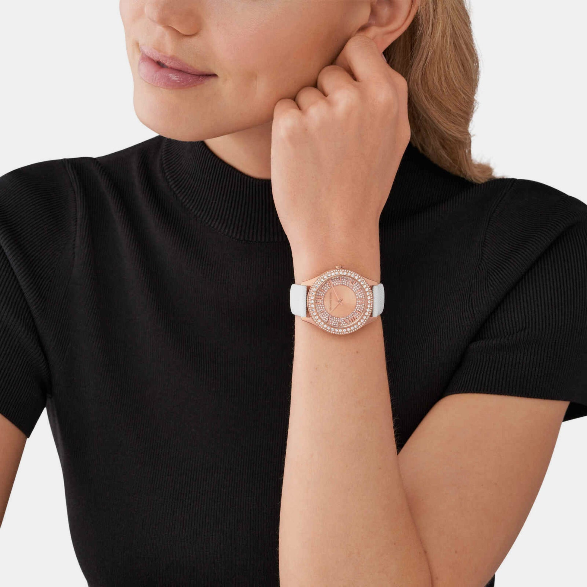 Harlowe Women Quartz Rose Gold Dial Analog Leather Watch MK2989