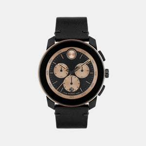 Bold Men Quartz Black Dial Chronograph Leather Watch 3601114