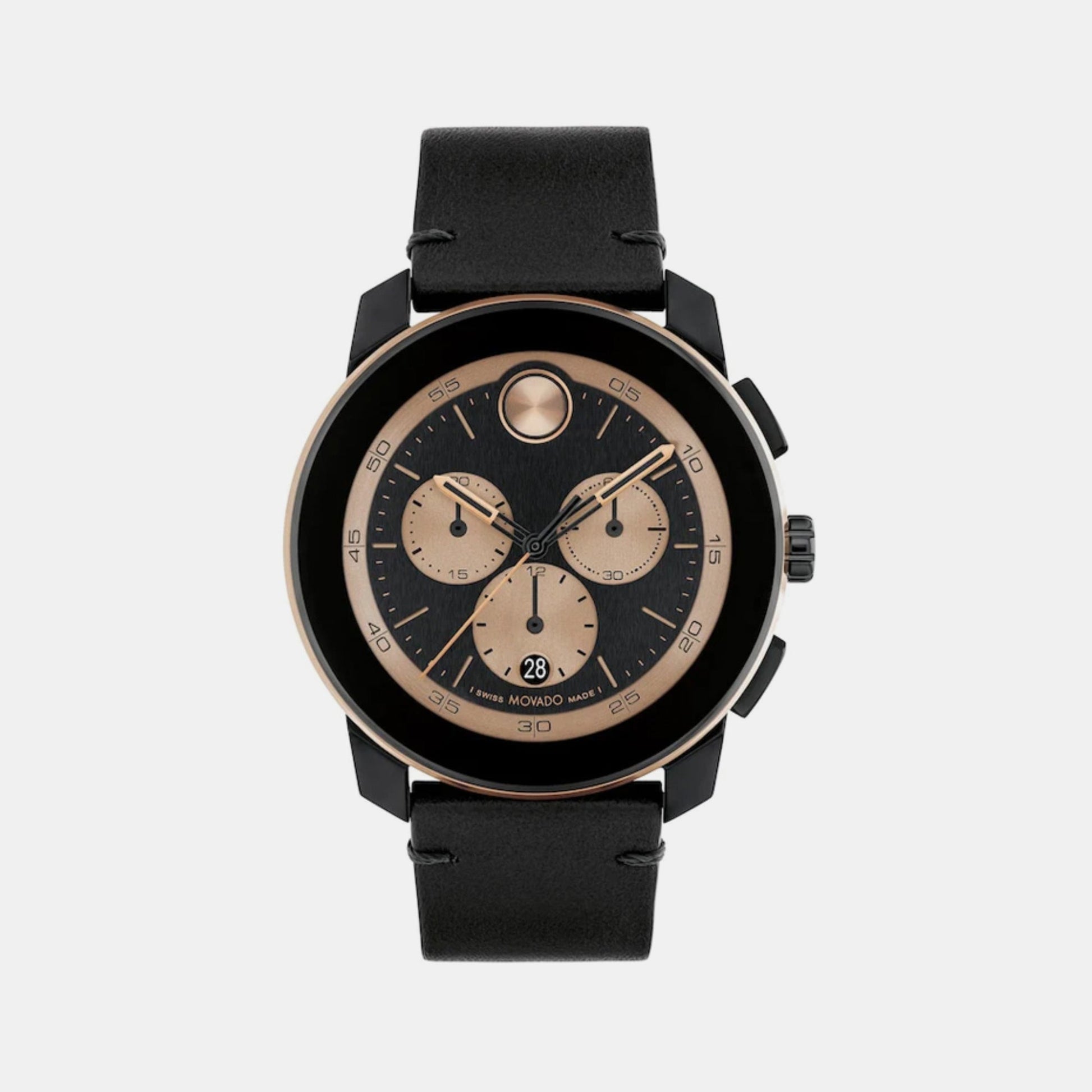 Bold Men Quartz Black Dial Chronograph Leather Watch 3601114
