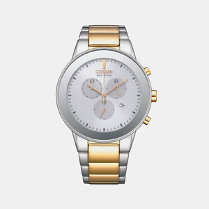 Axiom Men Eco-Drive White Dial Chronograph Stainless Steel Watch AT2244-84A