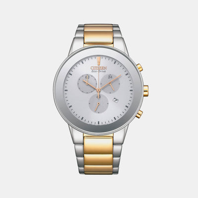 Axiom Men Eco-Drive White Dial Chronograph Stainless Steel Watch AT2244-84A