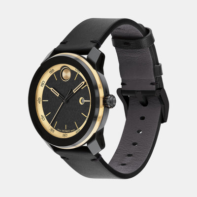 Bold Men Quartz Black Dial Analog Leather Watch 3601130