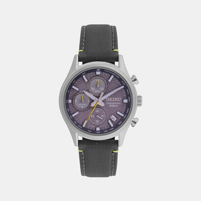 Dress Men Quartz Grey Dial Chronograph Leather Watch SSB423P1