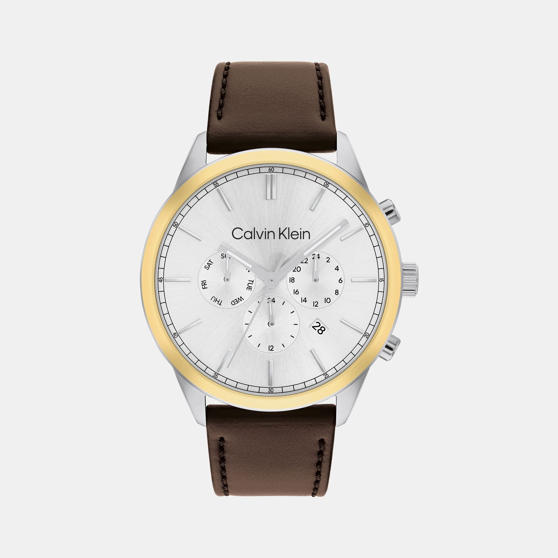 Ck Infinite Men Quartz Silver Dial Chronograph Leather Watch 25200381