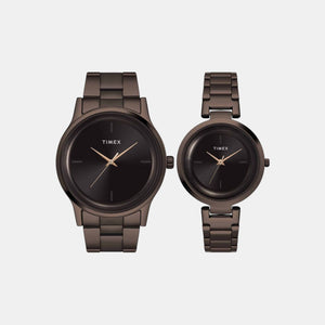 Fashion Couple Quartz Brown Dial Analog Stainless Steel Watch TW00PR295