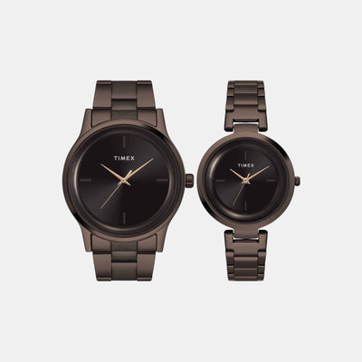 Fashion Couple Quartz Brown Dial Analog Stainless Steel Watch TW00PR295