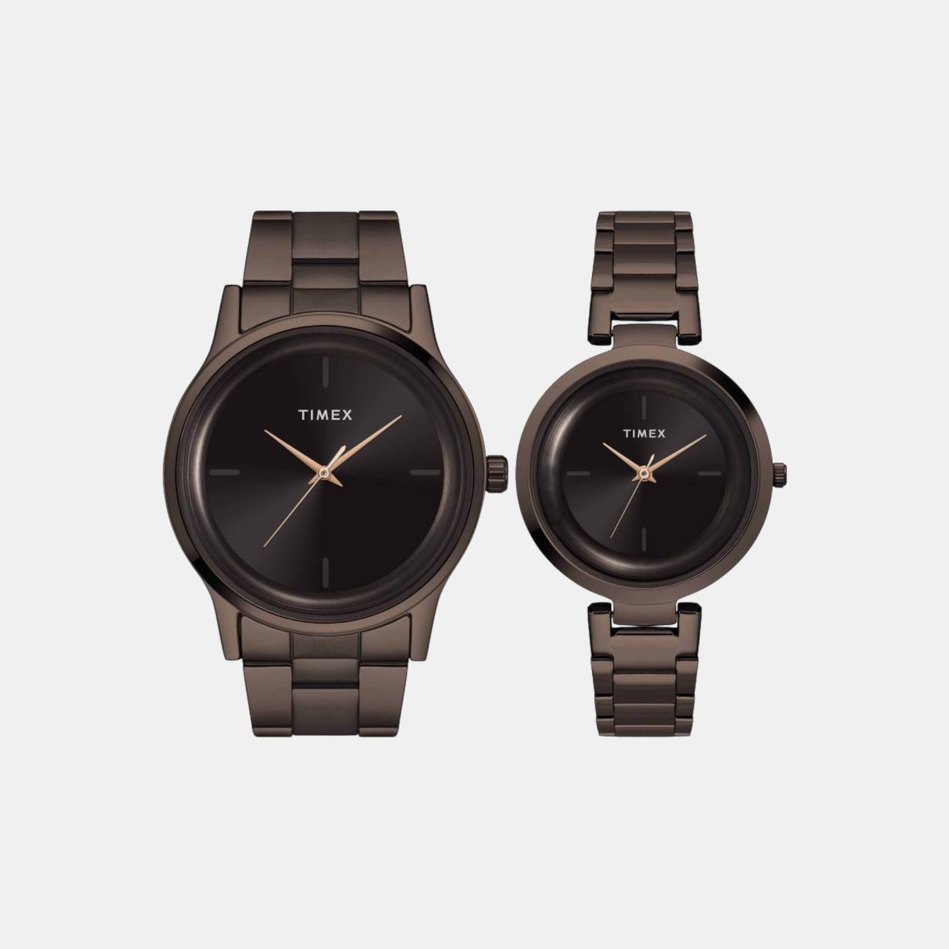Fashion Couple Quartz Brown Dial Analog Stainless Steel Watch TW00PR295