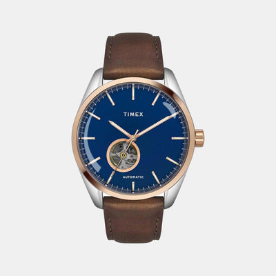 E Class Men Quartz Blue Dial Analog Leather Watch TWEG17508