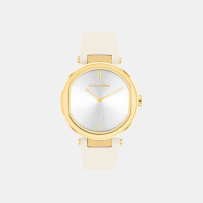 Ck Sensation Women Quartz Silver Dial Analog Leather Watch 25200254