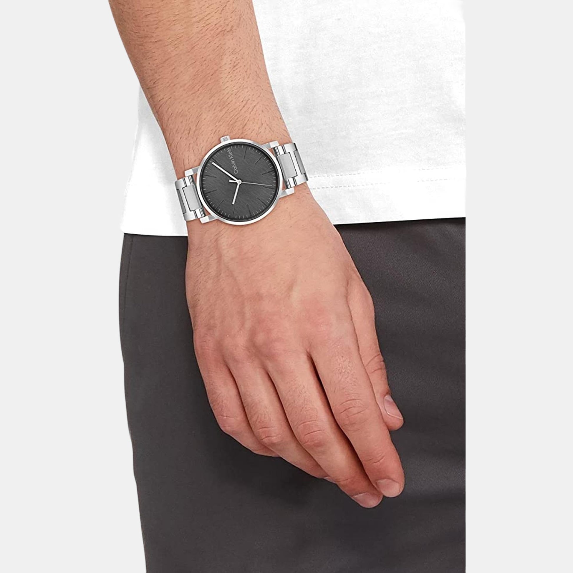 Ck Slate Men Quartz Black Dial Analog Stainless Steel Watch 25200256