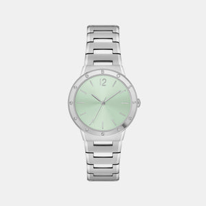 Breath Women Quartz Green Dial Analog Stainless Steel Watch 1502716