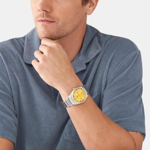 Everett Men Quartz Yellow Dial Analog Stainless Steel Watch FS5985