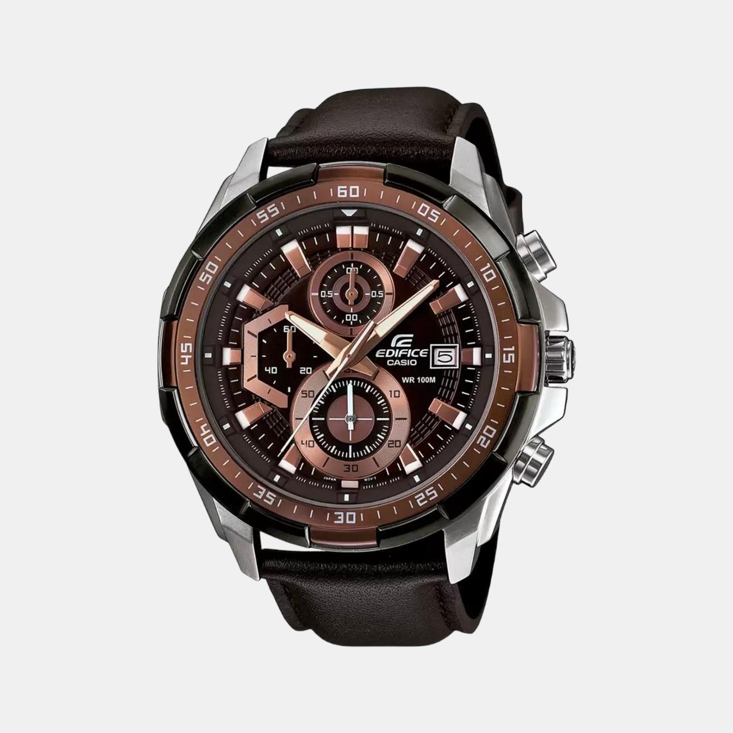 Edifice Men Quartz Black Dial Chronograph Leather Watch EX194