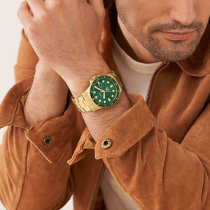 Fossil Blue Dive Men Quartz Green Dial Analog Stainless Steel Watch FS5950