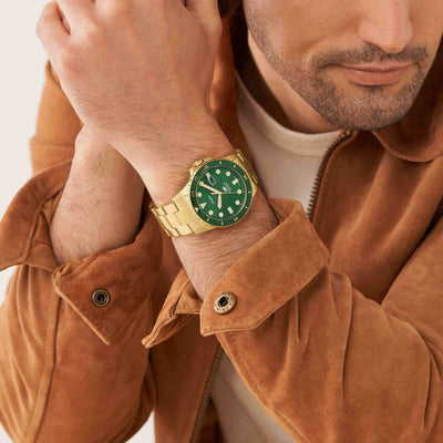 Fossil Blue Dive Men Quartz Green Dial Analog Stainless Steel Watch FS5950
