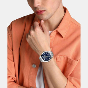 Fashion Men Quartz Blue Dial Chronograph Stainless Steel Watch TWEG18507
