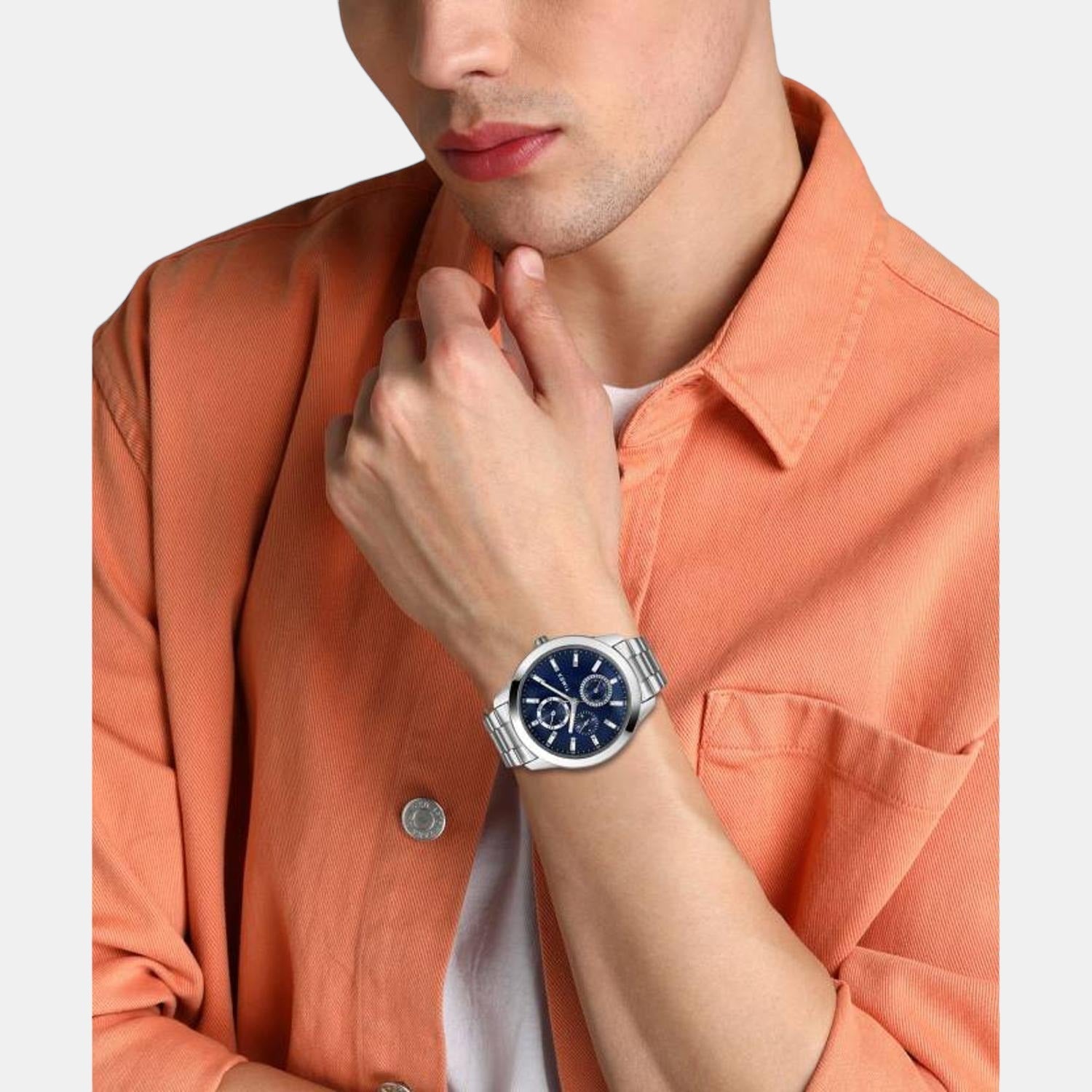 Fashion Men Quartz Blue Dial Chronograph Stainless Steel Watch TWEG18507