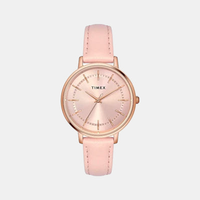 Classics Women Quartz Pink Dial Analog Leather Watch TWEL15801