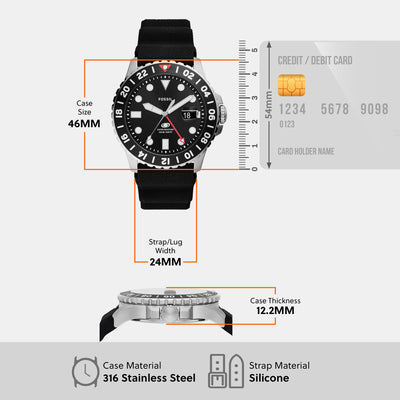 Fossil Blue GMT Men Black Dial Analog Silicone Watch FS6036
