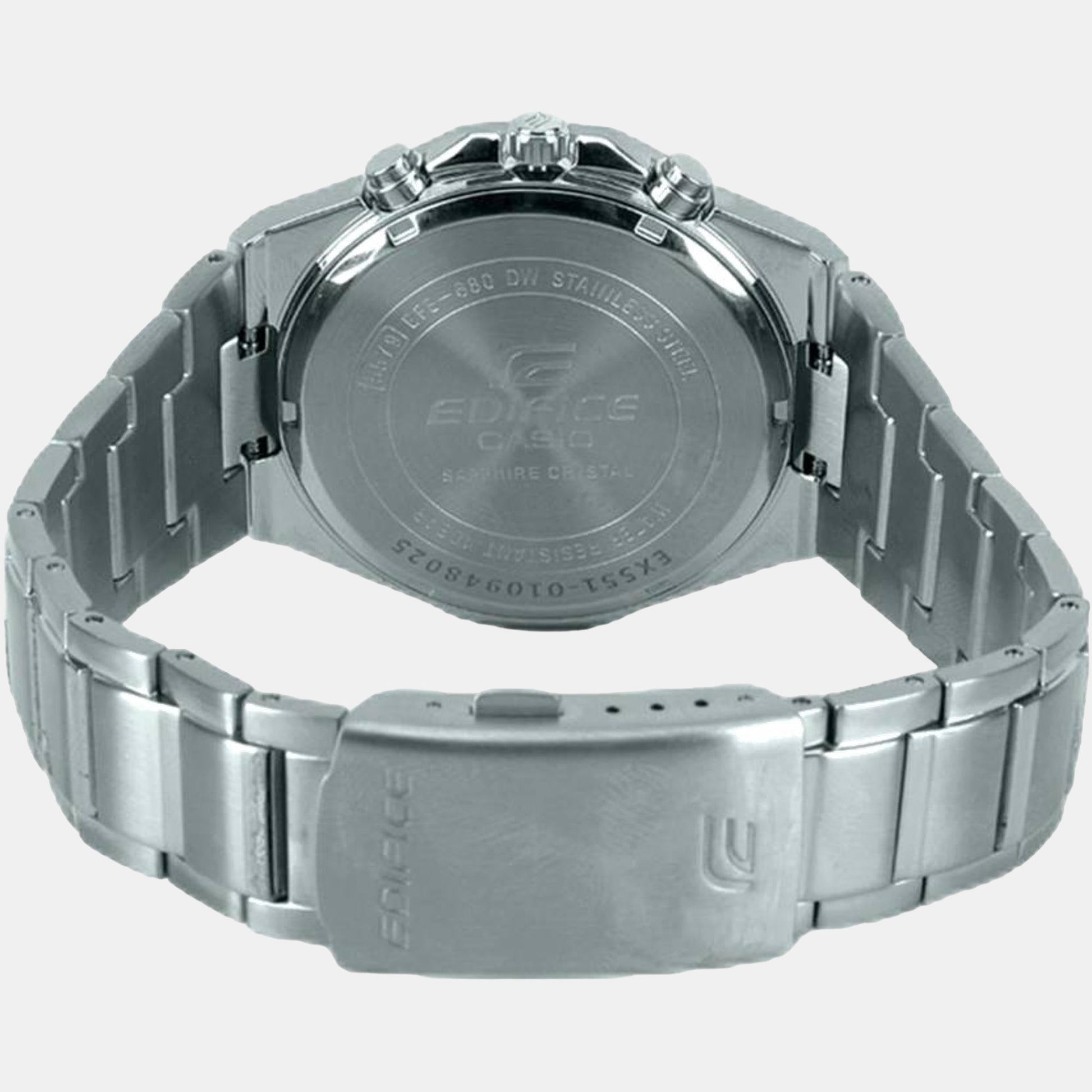 Edifice Men Quartz Silver Dial Chronograph Stainless Steel Watch EX552