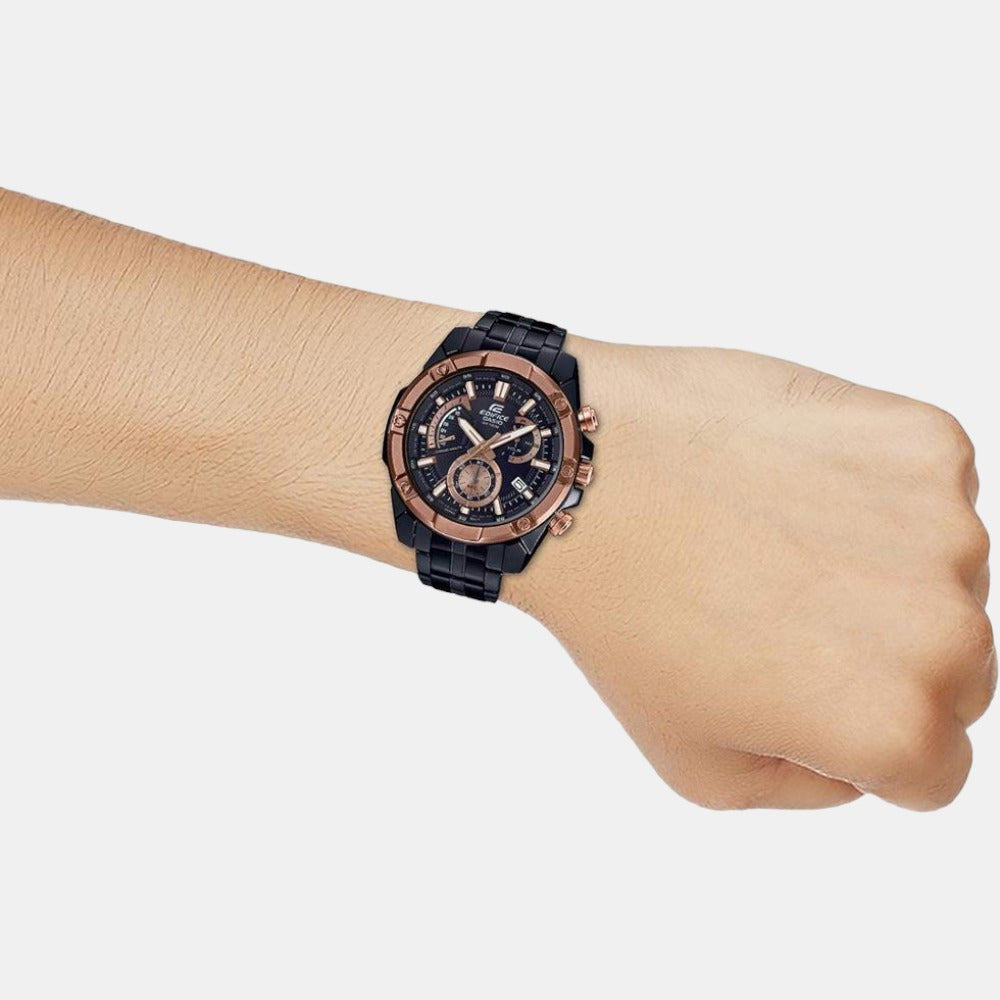 Edifice Men Quartz Black Dial Chronograph Stainless Steel Watch EX492