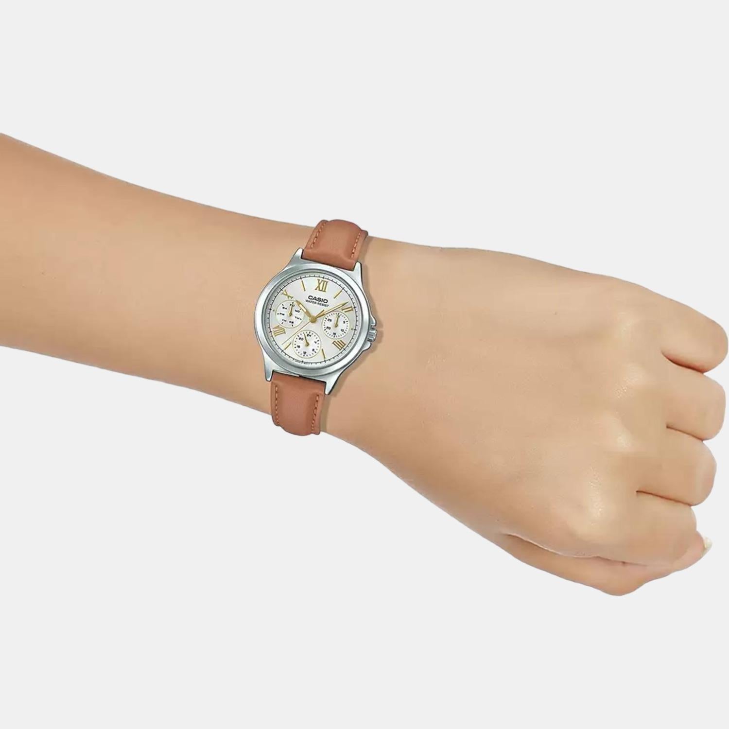 Enticer Women Quartz White Dial Multi-Function Leather Watch A1703
