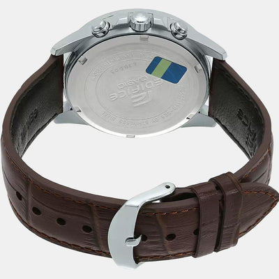 Edifice Men Quartz Beige Dial Chronograph Leather Watch EX303