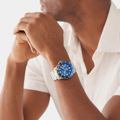 Fossil Blue GMT Men GMT Blue Dial Analog Stainless Steel Watch FS5991