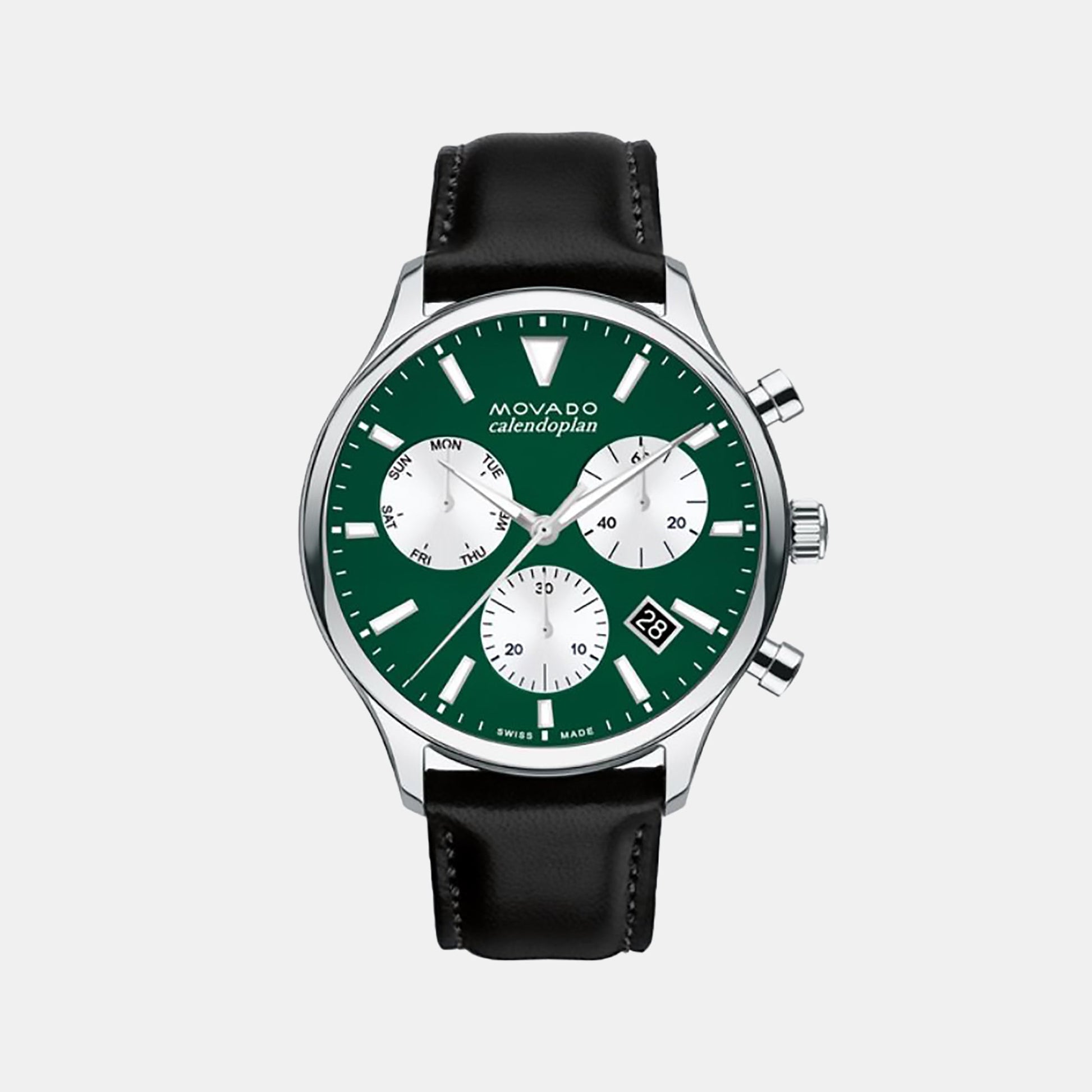 Calendoplan Heritage Men Quartz Green Dial Chronograph Leather Watch 3650149
