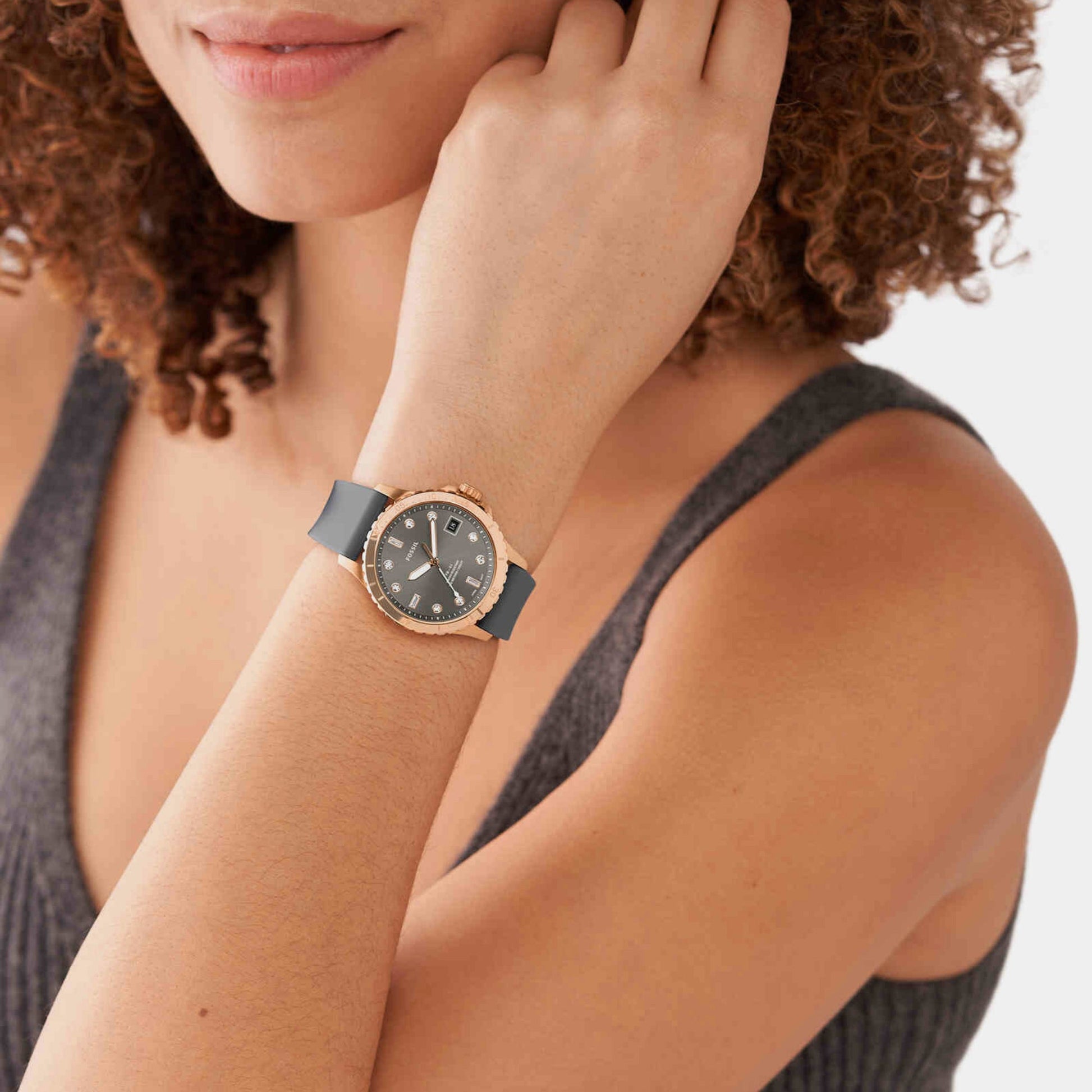 Fb-01 Women Quartz Grey Dial Analog Silicone Watch ES5293