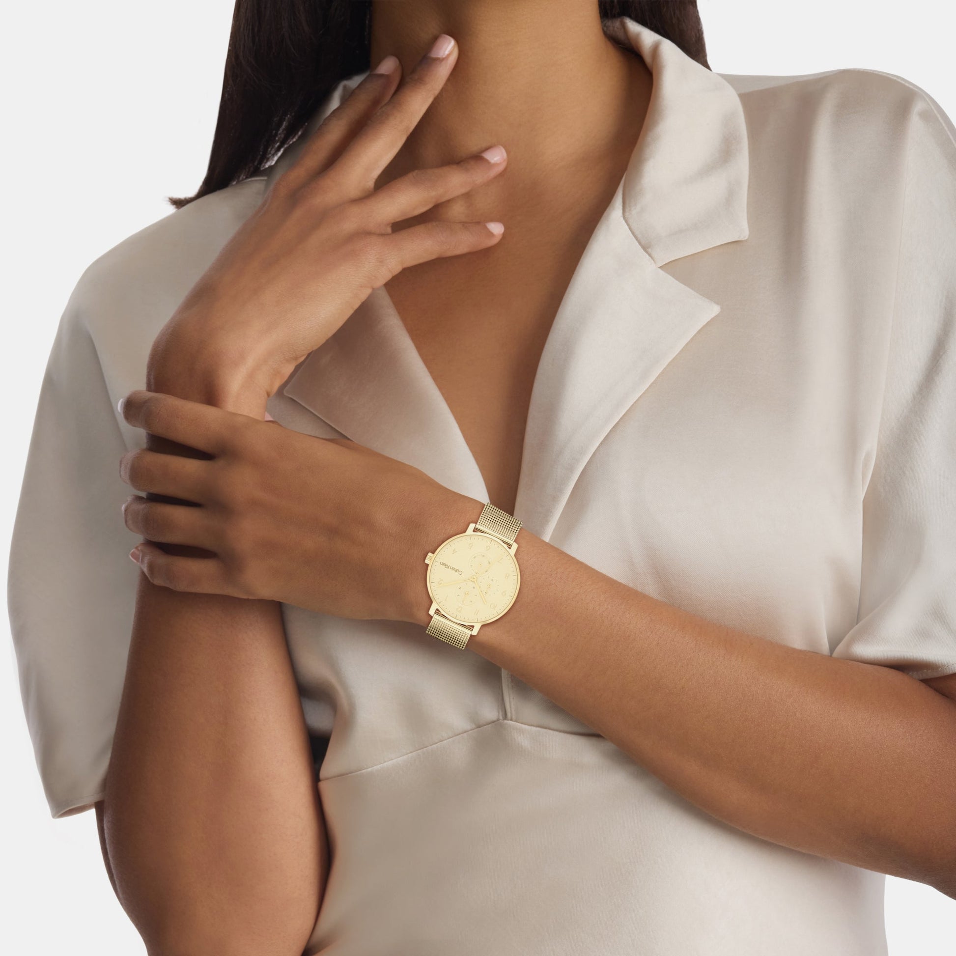 Ck Stun Unisex Quartz Champagne Dial Analog Mesh Watch 25200403