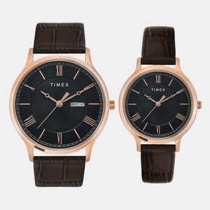 Classics Couple Quartz Black Dial Analog Leather Watch TW00PR301