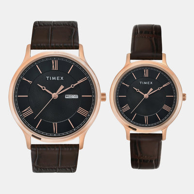 Classics Couple Quartz Black Dial Analog Leather Watch TW00PR301