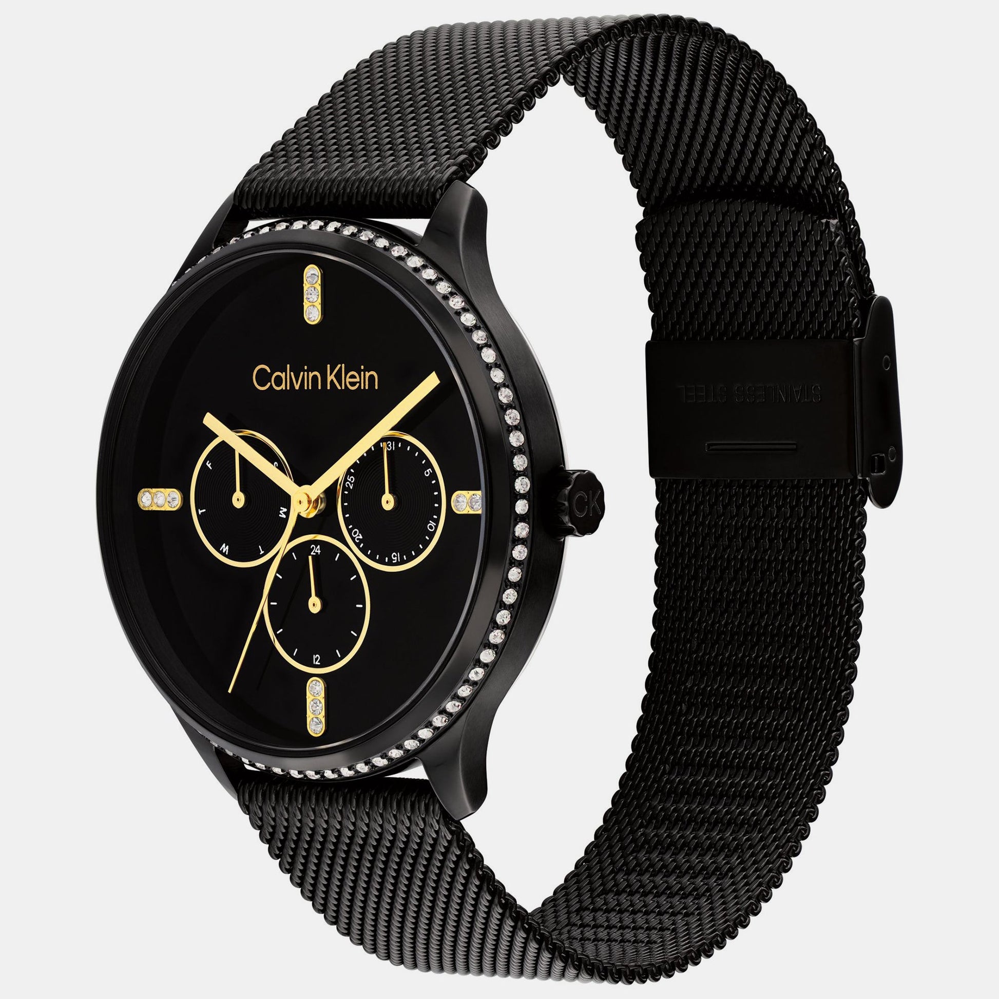 Ck Dress Women Quartz Black Dial Multi-Function Mesh Watch 25200369