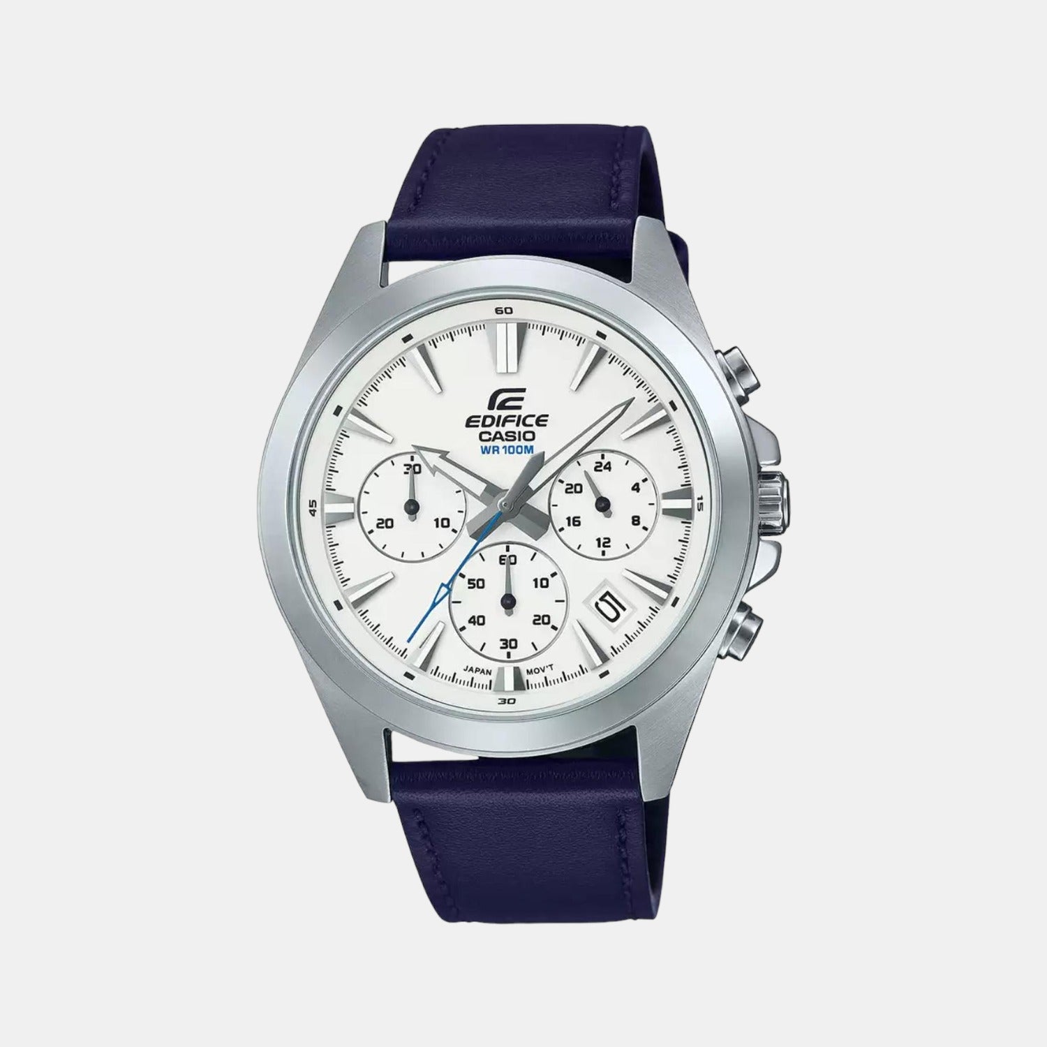 Edifice Men Quartz White Dial Chronograph Leather Watch ED543