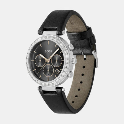 Andra Women Quartz Black Dial Chronograph Leather Watch 1502689