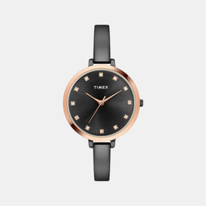 Fashion Women Quartz Black Dial Analog Stainless Steel Watch TWEL12823