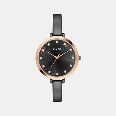Fashion Women Quartz Black Dial Analog Stainless Steel Watch TWEL12823