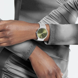 Bold Men Quartz Green Dial Analog Stainless Steel Watch 3601074