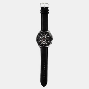 Edifice Men Quartz Black Dial Chronograph Leather Watch EX193