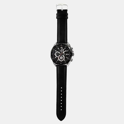 Edifice Men Quartz Black Dial Chronograph Leather Watch EX193