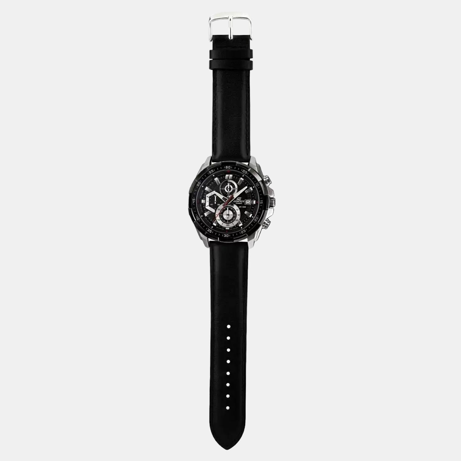 Edifice Men Quartz Black Dial Chronograph Leather Watch EX193